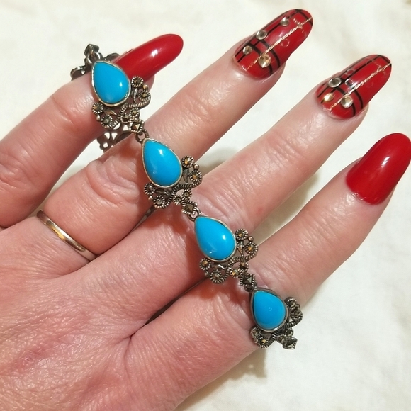 Persian Turquoise Marcasite Antique Sterling Silver Bracelet - Picture 6 of 8